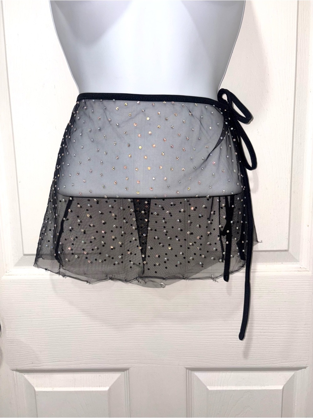 IHeartRaves Sheer Black Mesh Rhinestone Wrap Mini Skirt Sarong size Medium